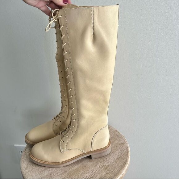 Sam Edelman Nance Lace Up Eggshell Leather Knee High Boots NWOB - Picture 8 of 9